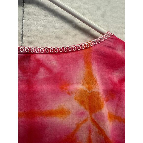 J Jill Women Top Tie Dye Pink Embroidered V Neck Boho Fairy Size MP Long Line - Picture 11 of 11